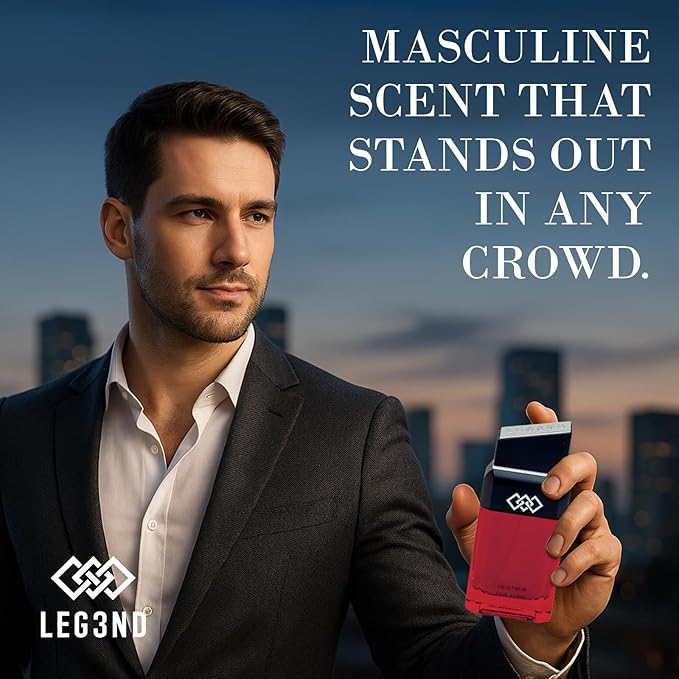 LEG3ND Men's Cologne Eau de Parfum Spray - 3.4oz/100ml Long-Lasting Scent with Elegant & Sleek Glass Bottle - Fragrance for Men with Luxurious Patchouli & Woody Notes (Red Edition)