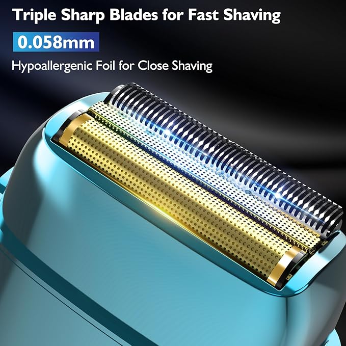 Electric Razor for Men Face, Bazivve Electric Shavers for Men, Foil Shaver with 3 Adjustable Speeds, Rechargeable Waterproof Close Shave Trimmer with LED Display for Face/Beard/Head Shavers (Blue)