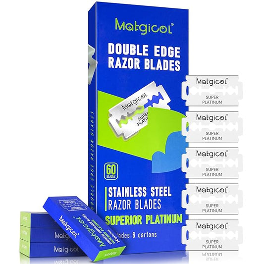 Double Edge Razor Blades for Men - 60 Count Men's Safety Razor Blades for Shaving Premium Platinum Japanese Stainless Steel - Durable, Smooth and Clean Shaves