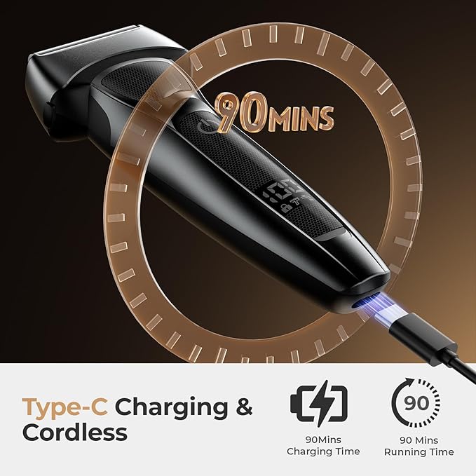 Rechargeable Electric Razor for Men: Floating Foil Shavers with LED Display - Waterproof Wet Dry - 30° Precision Blades, Travel Lock, Face Shaving
