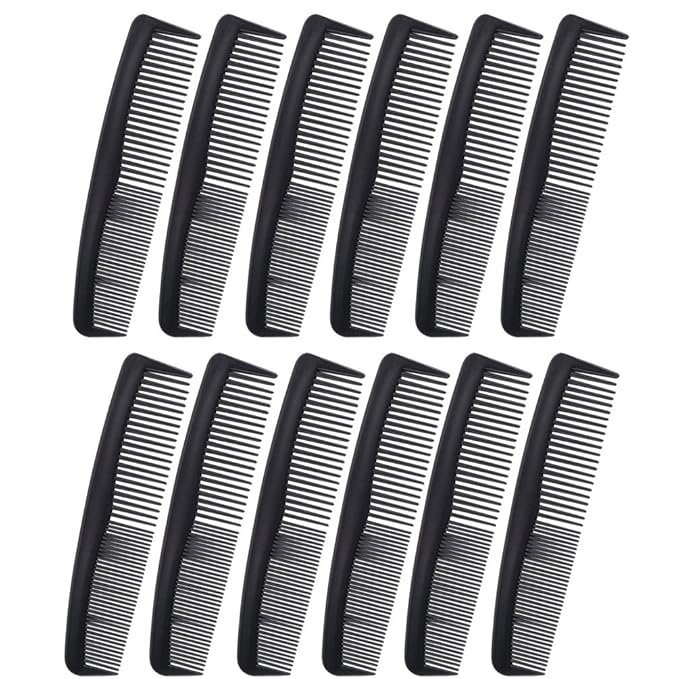 Favorict (12 Pack) Flexible Thin 5" Pocket Hair Comb Beard & Mustache Combs for Men's Hair Beard Mustache and Sideburns (Black)