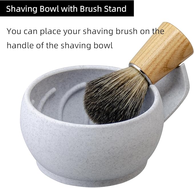 Grandslam Shaving Bowl with Ridges, Shaving Mug with Brush Stand, Shaving Soap Bowl for Shaving Cream and Soap, Durable & Holds Heat Longer, Rich & Thick Lather, Great for Traveling and Use at Home