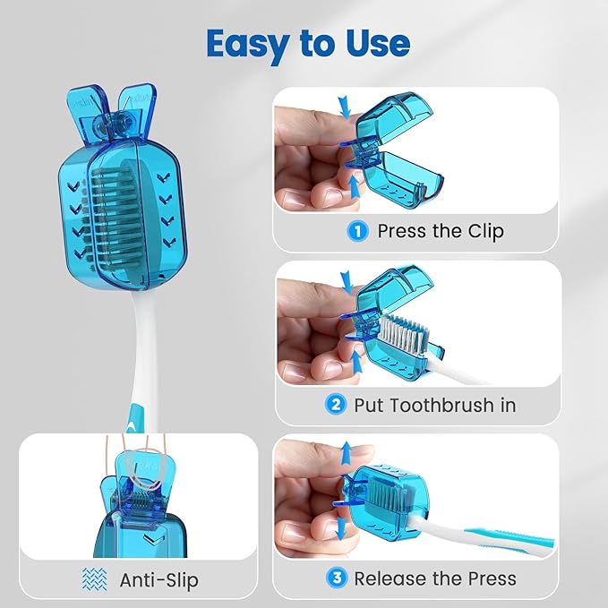 Toothbrush Covers Caps, Clip-On Toothbrush Protector for Household Travel, Brush Head Pod Case Fits Most Manual and Electric Toothbrushes, 6 Count (Transparent without Glitter)