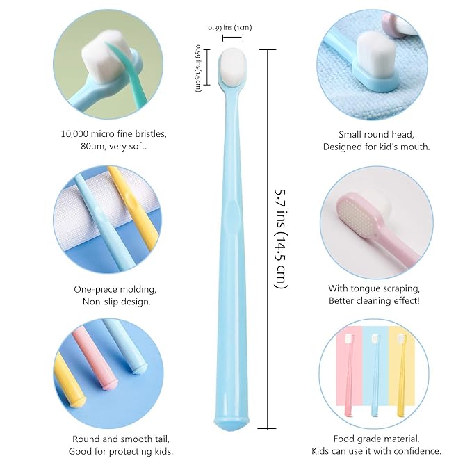 EasyHonor Baby & Toddler Extra Soft Toothbrush for Age 4-12 Years Old, with 10000 Soft Floss Bristle for Baby Gum Care. (6Pcs)