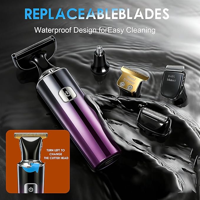 Back Shaver for Men, LED Display, 5 in 1 Mens Back Shaver Rechargeable with Long Handle, Safety Lock, IPX7, Multi-Functional Back Trimmer for Men,(Purple)