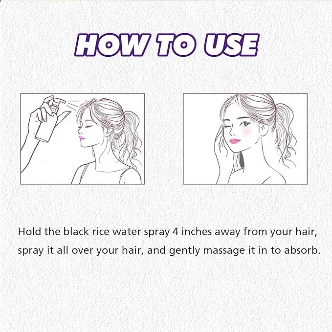 2-Pack Black Rice Water Spray, Organic Black Rice Water Hair Serum Spray – Repairs Damage, Dry Hair, Reduces Hair Loss & Boosts Thickness for Longer, Fuller Hair (2 x 100ml)