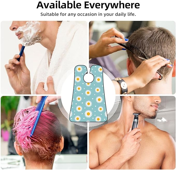 Professional Beard Bib, Non-Stick Hair Catcher Apron Waterproof, Shaving Grooming Essential for Men Dad, Light Blue Floral Daisy Flower Dots Shave Bib