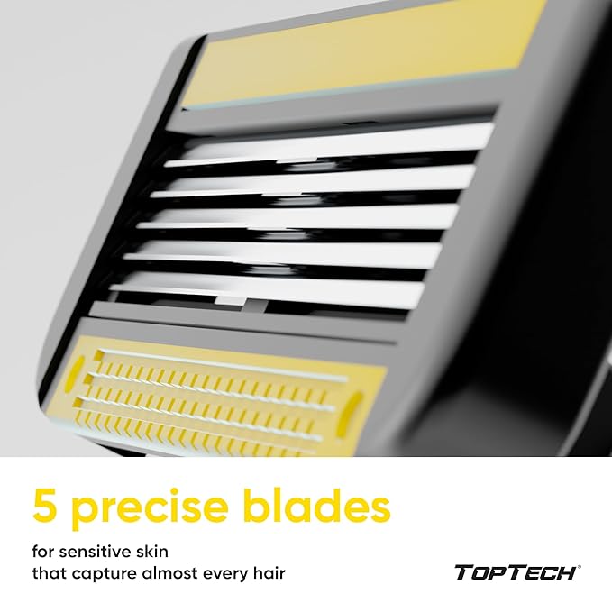 TopTech ULTRA 5 Razors for Men - Replaceable Cartridges for Manual Shaving Razor, 5 Blades Technology Refills - 8 Count Pack - Fits Gillette Fusion - Soft Shave & Sharp - Cost-effective Refill