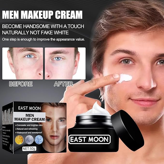 Men Makeup Cream,Lightweight Tinted Moisturizer, Concealer & Even Tone, Water Resistant & Anti-Shine Formula, Natural Matte Finish, Oil-Free Daily Use, 50g