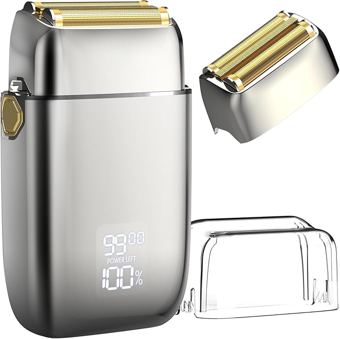 Electric Razor for Men Face, Bazivve Electric Shavers for Men, Foil Shaver with 3 Adjustable Speeds, Rechargeable Waterproof Close Shave Trimmer with LED Display for Face/Beard/Head Shavers (Silver)