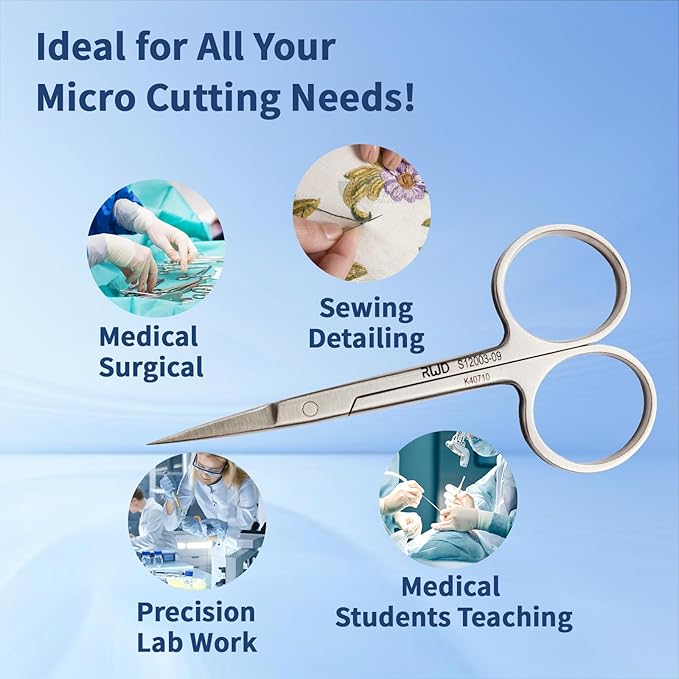 RWD IRIS-Fine Micro Scissors, 3.6 Inch Sharp Tip Straight, Martensitic Stainless Steel Surgical Scissor, Precision Cutting for Surgical, Dental & Lab, S12000-09 (Optimized Model of S12003-09)