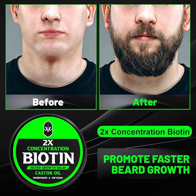 Beard Balm, 2X Thickening Biotin, with Castor Oil and Argan & Jojoba Oils, Promotes Beard Growth, Styles, Strengthens & Softens Beards & Mustaches, 2 Ounce, Vanilla, Cedar, Orange