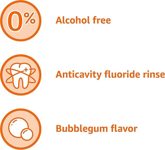 Amazon Basics Kids Mouthwash with Fluoride, Anticavity, Alcohol-Free Bubble Gum Flavor, Cavity Prevention, 18 fl oz