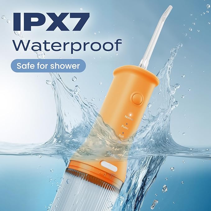 7AM2M Portable Water Flosser Cordless, Dental Water Flosser for Travel and Home Use (Orange)