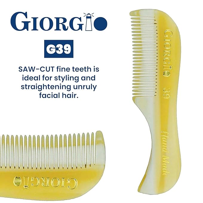 Giorgio G39 Extra Small Men's Fine Toothed Beard and Mustache Comb for Facial Hair Grooming and Styling. Add this pocket comb to your hair styling accessories, Saw-Cut and Hand Polished