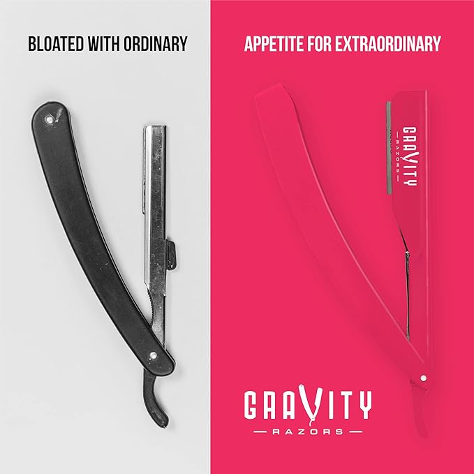 GRAVITY RAZORS Professional Straight Razor Kit – Ultra Exposure, Includes 10 Premium Blades, 2mm Exposed, Pink
