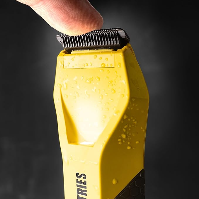 TOOLETRIES The Shearer - Groin & Body Hair Trimmer for Men, Electric Shaver for Pubic Hair, Balls, Groin, Chest, Legs, Waterproof Wet/Dry Clippers, Rechargeable, Bonus Shower Kit - Yellow