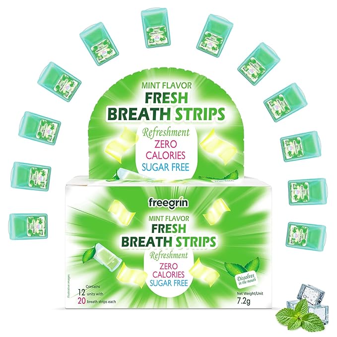 Breath Strips Fresh Mint Flavor,Individual Packs 12×20-Strip Packs,Portable Pocket-Sized Oral Care Mouth Freshener,Sugar Free