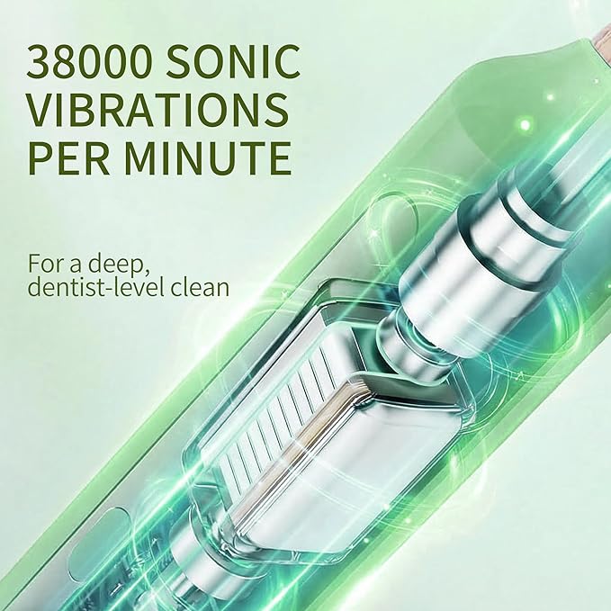 Bamboo Electric Toothbrush丨Rechargeable Electric Toothbrush with 4 Bamboo Heads, Soft Castor Oil Bristles,5 Moedes&3 Intensities, 45 Days Battery Life, IPX7 Waterproof-Light Green