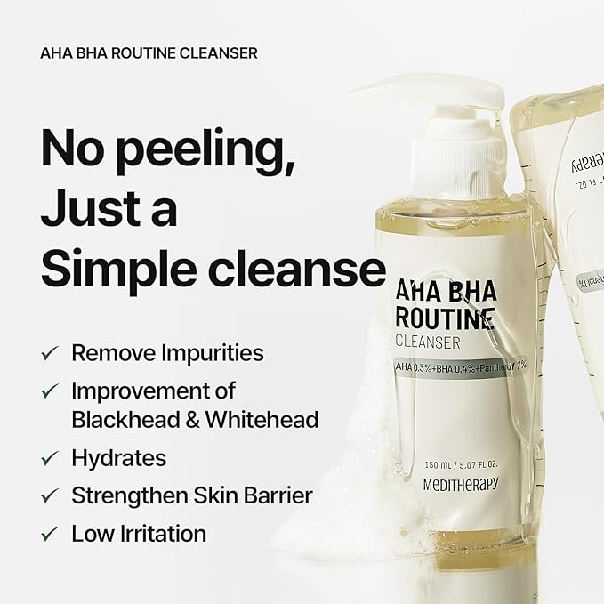 MEDITHERAPY Aha Bha Routine Cleanser 5.07 Fl. Oz – Mild Acne Face Wash for Sensitive Skin – Gel Type Deep Pore Cleanser, Blackhead Remover, Exfoliating – Korean Skin Care