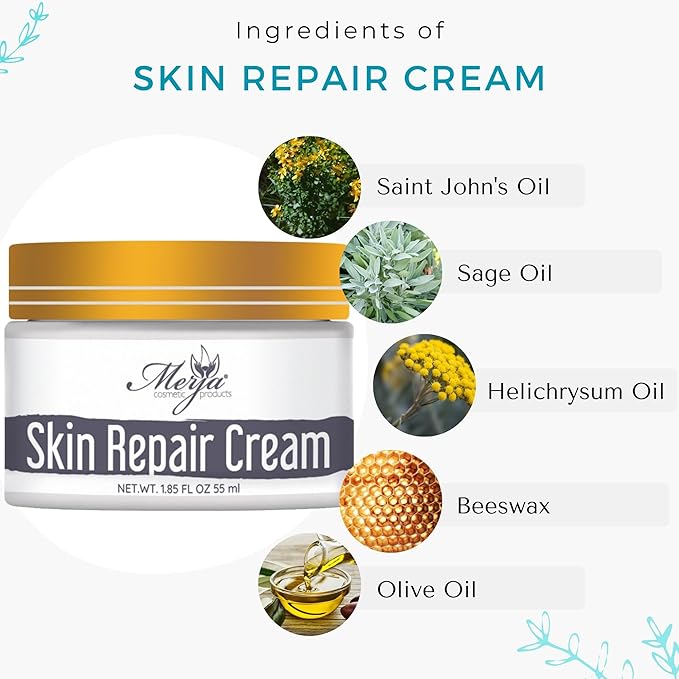 Merja Herbs Natural Burn Repair Cream with essential oils - Skin Repair & Burn Relief cream - Soothing Natural cream - 55ml 1.86oz