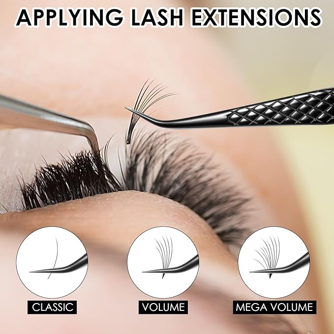 Lash Tweezers for Eyelash Extensions, Fiber Tip Lash Isolation Tweezers Curved Degree Grip Tweezer Black Stainless Steel Professional Eyelash Tweezer for Individual Isolation and Classic Lashes