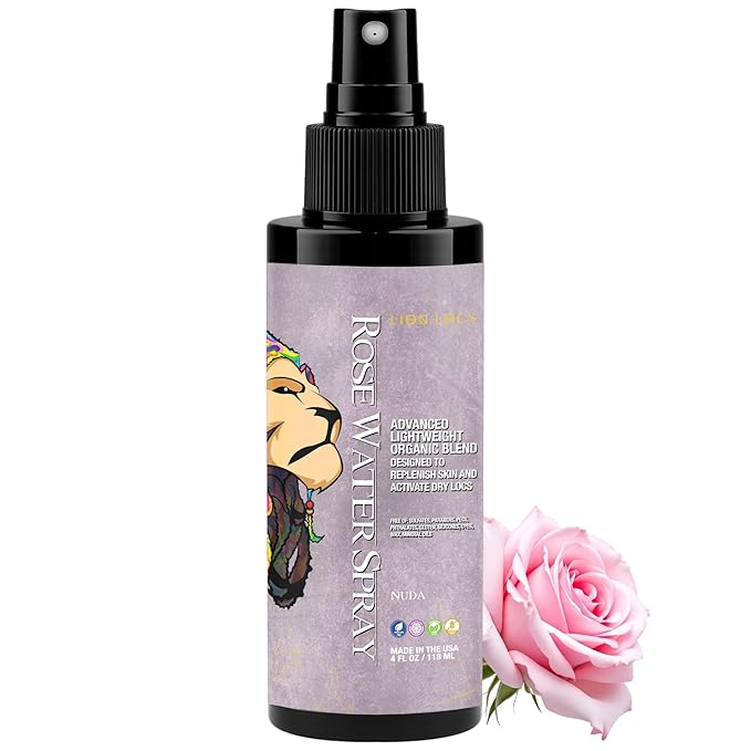 Lion Locs Rosewater Moisturizing Spray for Locs and Skin | Organic Vegan Conditioner Rose Water for All Hair Types (4oz, Nuda)
