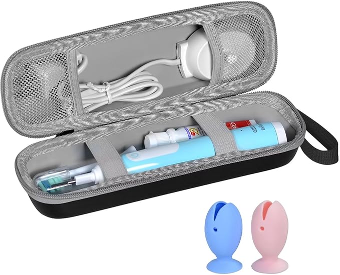 Travel Case for Oral-B/Oral-B Pro/Phlips Sonicare Electric Toothbrush with 2pcs Toothbrush Heads Cover Cap, Portable Hard Protective Storage Bag with Accessories Storage (Black)