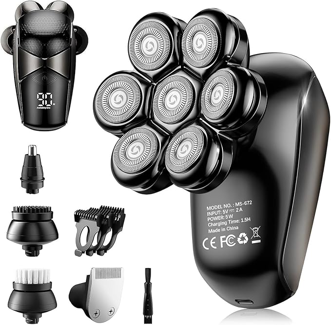 SHPAVVER Head Shavers for Bald Men: 5-in-1 Upgraded Electric Razor - IPX7 Waterproof Shaving Grooming Kit for Balder - Turbo Speed & Precision Blades (Light Black)
