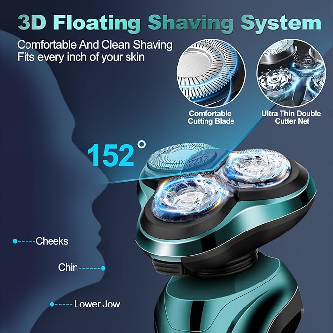 Electric Razors for Men, 3 Floating Heads Waterproof Wet Dry Shaver for Men, LED Display Cordless Rechargeable Electric Razor, Portable Travel Shaver for Face Beard Grooming