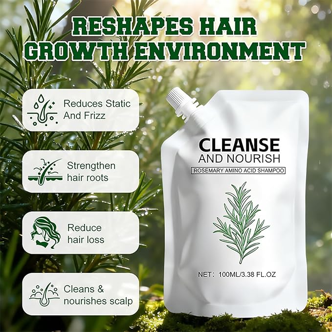 Rosemary Amino Acid Shampoo，Hair Regrowth Shampoo for Women and Men Hair Loss，Reduce Frizz, Strengthen Hair Roots, Cleanse and Nourish the Scalp，3.38 Fl OZ