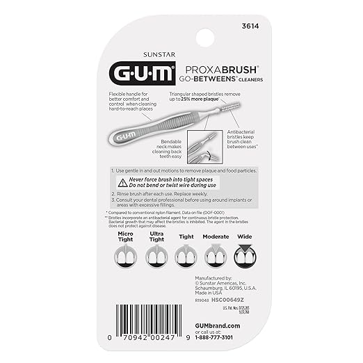 GUM Proxabrush Go-Betweens - Wide - Interdental Brushes - Soft Bristled Dental Picks for Plaque Removal Health - Safe for Braces & Dental Devices, 10 Count (Pack of 6)