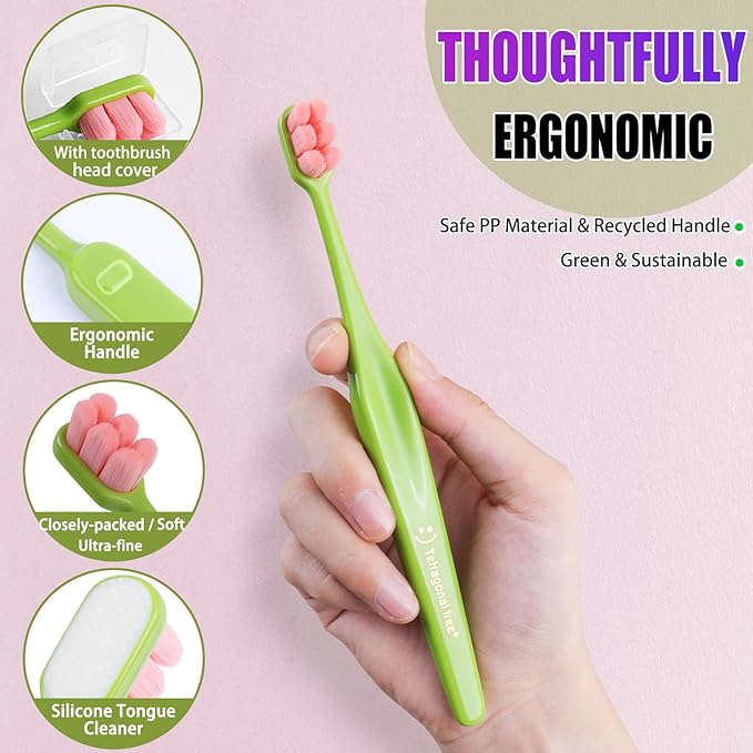 6 Pack Extra Soft Toothbrushes for Adults - 10,000 Ultra Soft Bristles for Sensitive Teeth & Receding Gums | Dentist Recommended Gentle Cleaning | BPA-Free | Colors May Vary