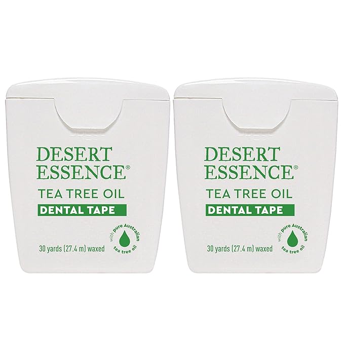 Desert Essence Tea Tree Oil Dental Tape - 30 Yards - Pack of 2 - Naturally Waxed w/Beeswax - Thick Flossing No Shred Tape - On The Go - Removes Food Debris Buildup - Cruelty-Free Antiseptic