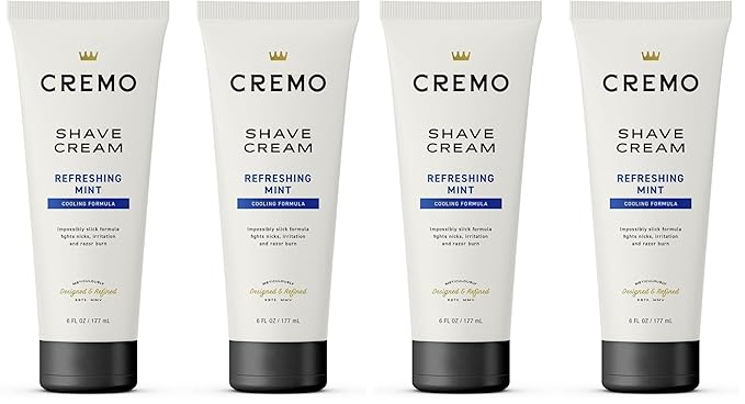Cremo Barber Grade Cooling Shave Cream,Astonishingly Superior Ultra-Slick Shaving Cream Fights Nicks,Cuts And Razor Burn,6 Fl Oz,WHITE,(Pack of 4)