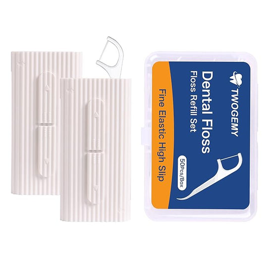 Dental Floss, 2 Pack 10 Count and 50 PCS/Box, Total Package of 70 Picks Adult Floss in Set Meal. The Perfect Portable Flossing Travel Set for Cleaning Teeth and Oral Care. (White 2+1)