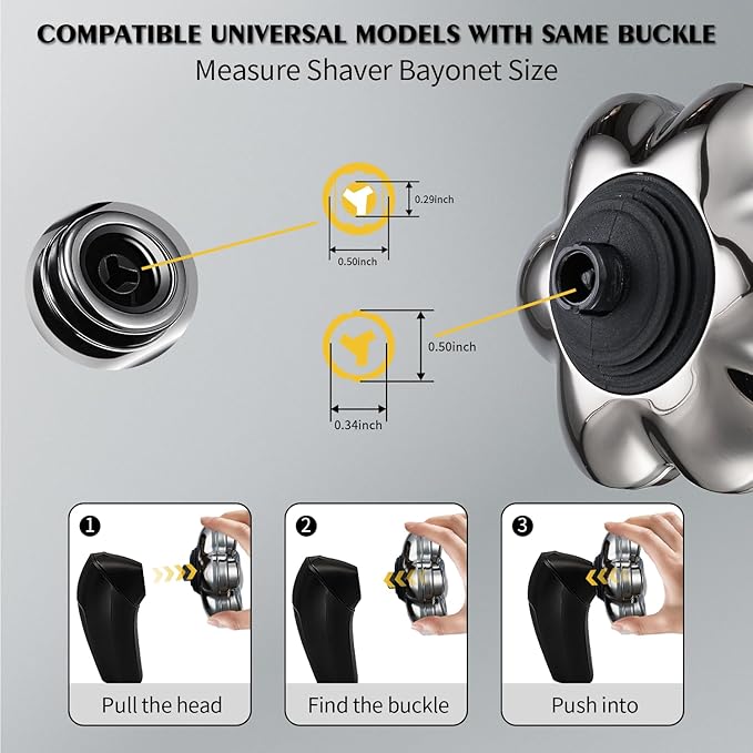 Head Shaver Replacement Heads Magnetic 7 Blades Razor Replacement Blades Compatible with Freebird Shaver & Other Brands (hmsilver7)