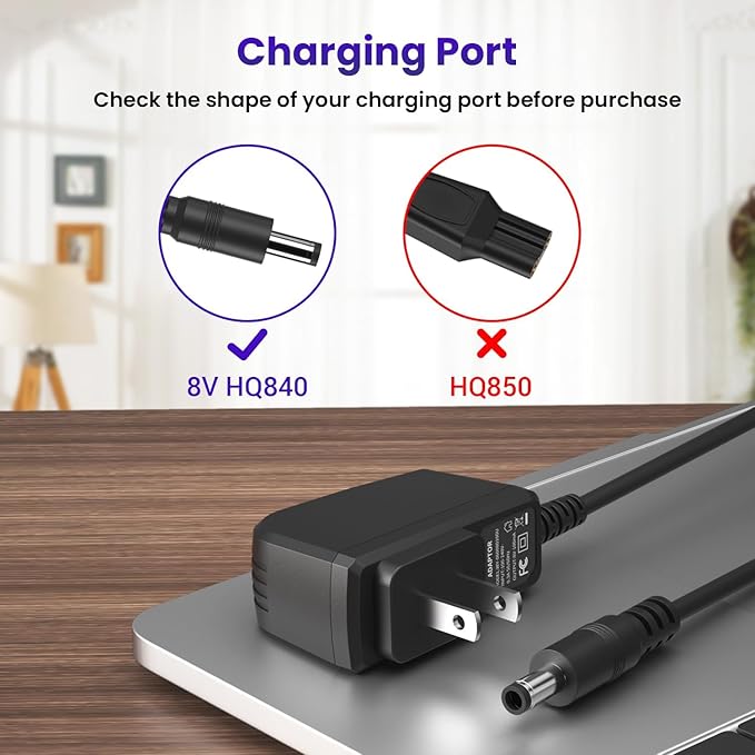 8V Power Cord Fit for Philips Norelco HQ840 Multigroom Series 3000 MG3750 MG3750/10 MG3750/50 MG3750/60 MG3760 MG3760/50 Electric Shaver Trimmer Razor Replacement Charger Supply