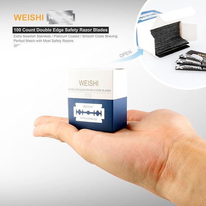 WEISHI 100PCS Single Edge Razor Blades- Double Edge Safety Razor Extra Stainless Blades -Men's Safety for Shaving