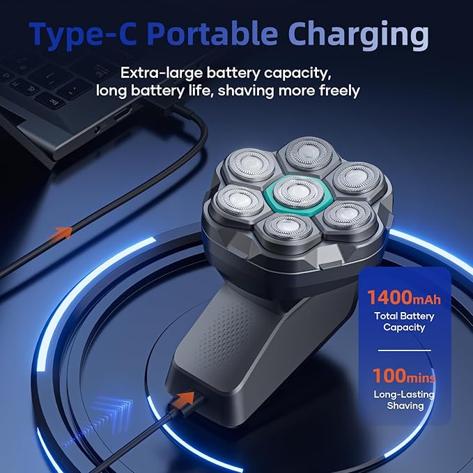 7D Head Shavers for Bald Men - kensen Dual Speed Electric Head Hair Shaver, Long Battery Life Electric Razor IPX6 Waterproof Wet/Dry Shaving LED Display Rechargeable Bald Head Shavers for Men