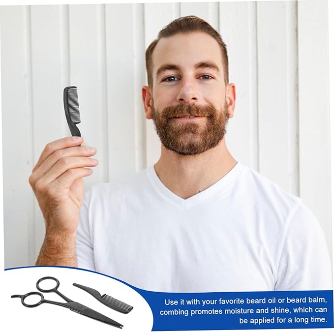NOLITOY 3pcs Stainless Steel Shears Set Mustache Scissors Beard Trimmer Eyebrow Clipper Portable for Barbershop Home Salons