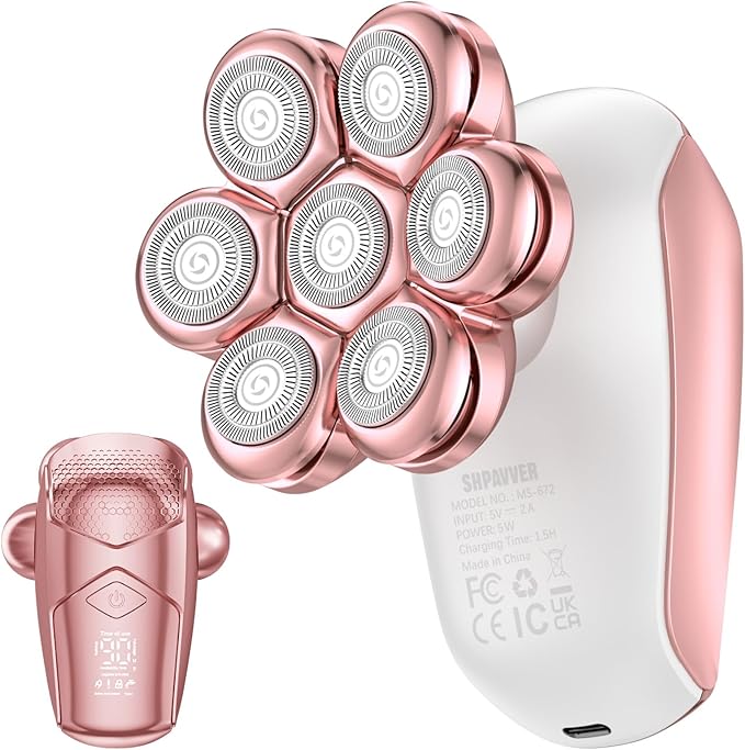 SHPAVVER Electric Razors for Women Legs: 5-in-1 Upgraded Rechargeable Body Shaver - Waterproof Wet Dry Hair Remover - Trimmer for Lady Face Underarms Pubic (Glossy Pink)