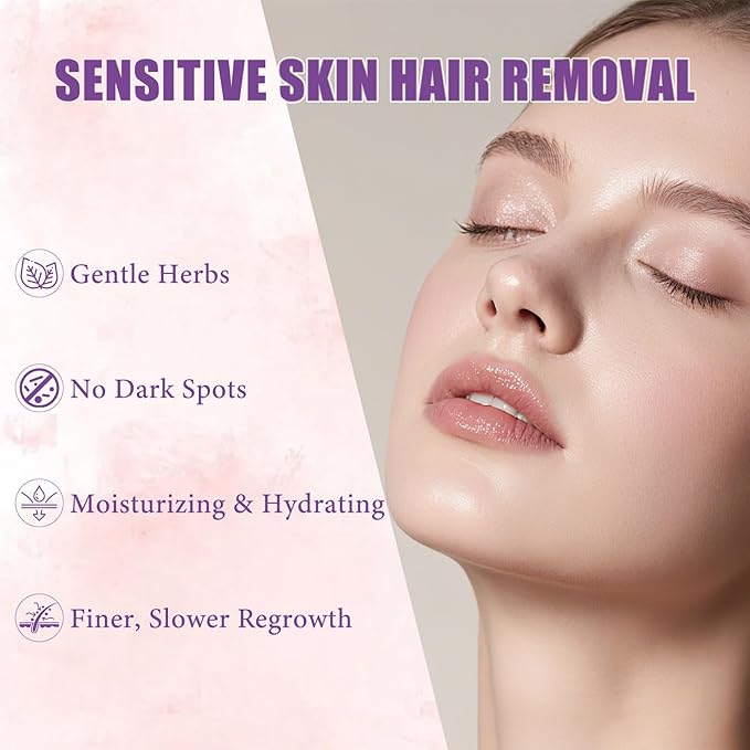 Hair Removal Cream for Women Face Sensitive Skin, Painless Facial Depilatory Cream for Chin Upper Lip Unwanted Hair Remover, 4 Min Fast Hair Removal At Home, Travel Size 1.69 Fl.oz