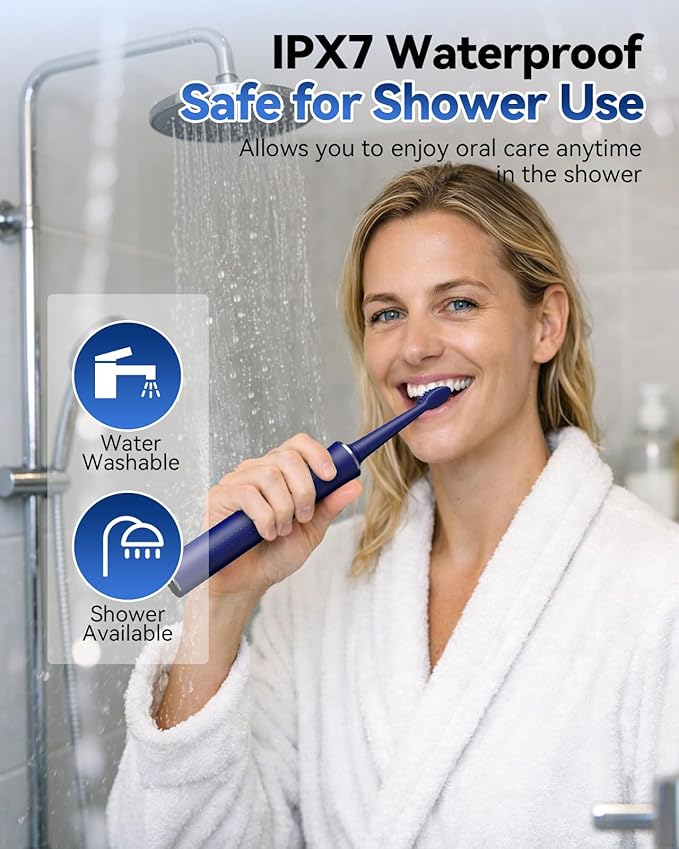 JTF Sonic Electric Toothbrush for Adults & Kids: 5 Modes for Sensitive Teeth, Effective Yet Gentle Cleaning - with 8 Brush Heads & Smart Timer, Rechargeable Portable for Daily Care, Home & Travel Use