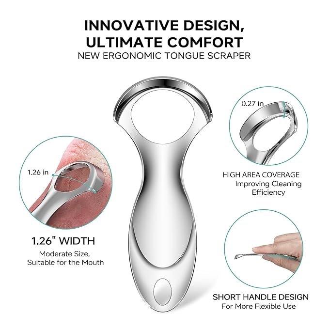 RONAVO Tongue Scraper Tongue Cleaner (New Series) Tongue Scraper for Adults Portable Storage Tongue Coating Removal Bad Breath Care Metal Tongue Scraper with Green Carrying Case