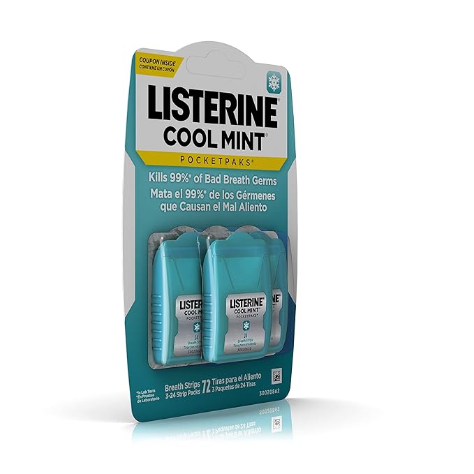 Listerine Pocketpaks Breath Strips, Cool Mint, 72 Count (Pack of 2)