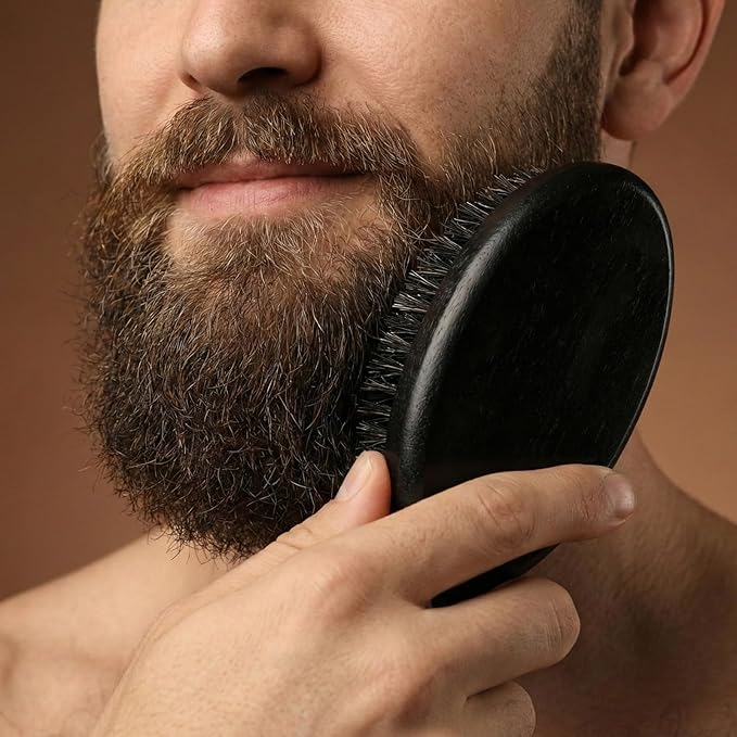 Boar Bristle Beard Brush for Men, Beard Comb Dual-Sided Wood Comb Mustache Shaving Brush Beards Grooming Tools with Travel Pouch