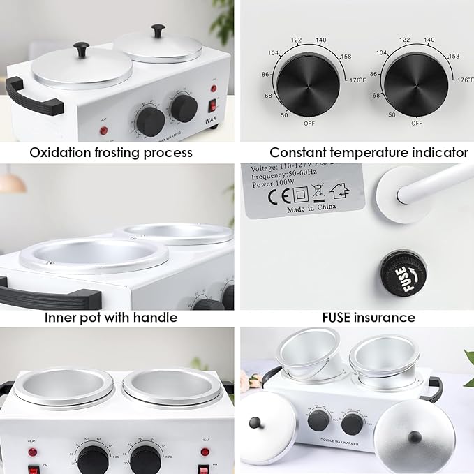 Professional Dual Wax Warmer for Hair Removal, Double Electric Wax Heater Machine with 150pcs Wax Sticks-WaxPots with Adjustable Fahrenheit Dial for Facial Skin Body SPA Salon Equipment