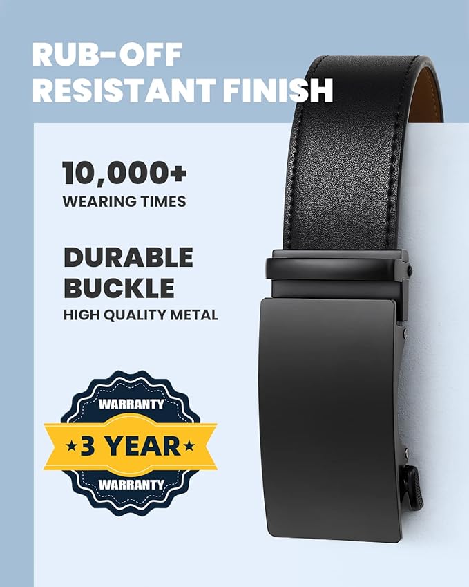 Zitahli Belt Men, Ratchet Belt Dress with 1 3/8" Premium Leather,Slide Belt with Easier Adjustable Automatic Buckle