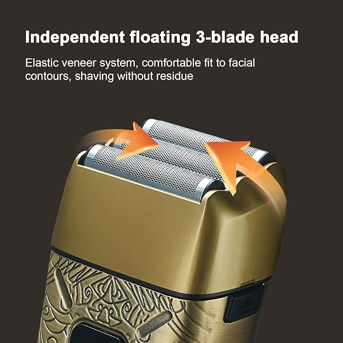 Foil Shaver, Mens Electric Shaver Portable Beard Trimmer Foil Shavers for Men Electric Shavers for Men with Rechargeable Shaving with LED Display for Home Use Bronze